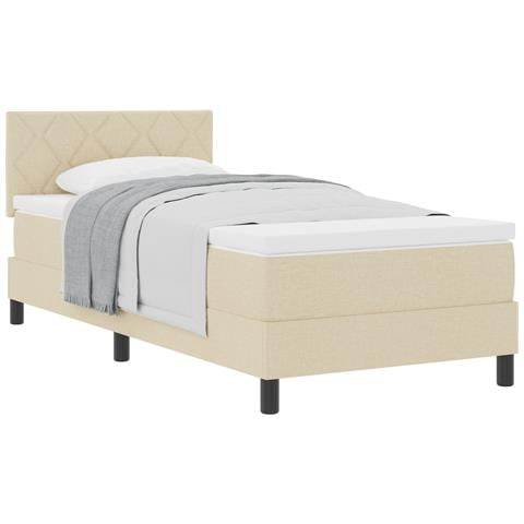 Letto a Molla con Materasso Crema 100x200 cm Tessuto - Foto 1