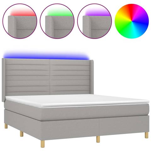 Letto a Molle Materasso e LED Grigio Chiaro 180x200 cm Tessuto - Foto 1