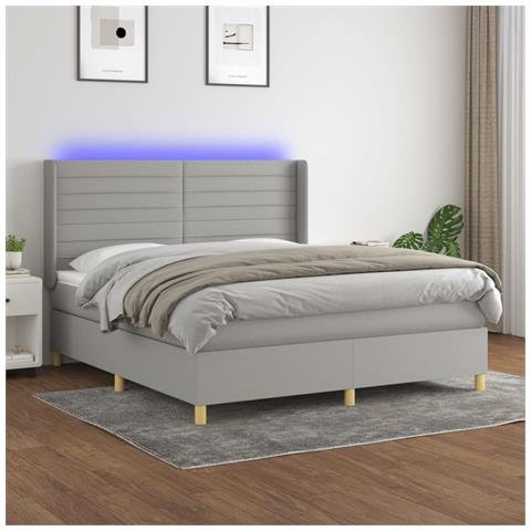 Letto a Molle Materasso e LED Grigio Chiaro 180x200 cm Tessuto - Foto 2