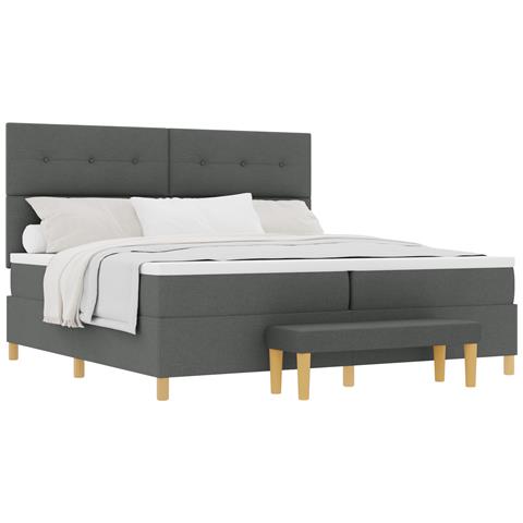 Letto Box Spring con Materasso e Panchina Grigio Scuro 200x200 cm Tessuto - Foto 1