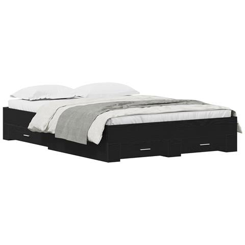 Struttura Letto con Cassetti Rovere Nero Legno ingegnerizzato - Foto 1