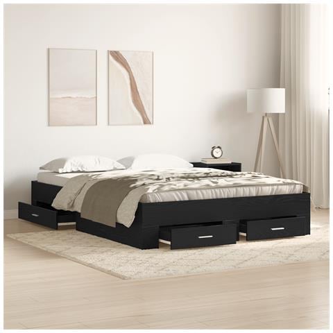 Struttura Letto con Cassetti Rovere Nero Legno ingegnerizzato - Foto 2