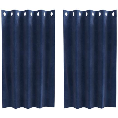 Tende Blackout  con Occhielli 2 pz Blu Scuro Velluto - Foto 1