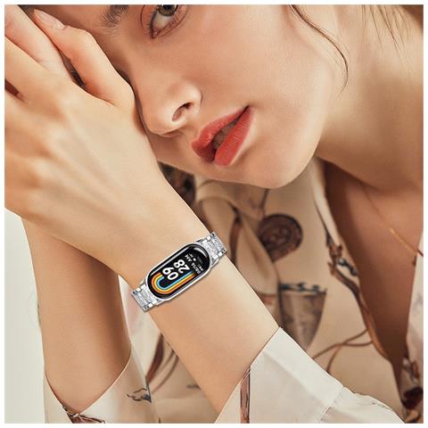 Cinturino Bracciale Sottile Con Diamanti Compatibile Con Xiaomi Mi Band 8/9/10 - Acciaio Inossidabile Silver - Foto 5