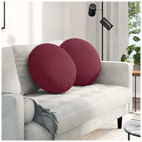Cuscini per Seduta 2 pcs Rosso Vino Ø50 x 19 cm Tessuto - Foto 2