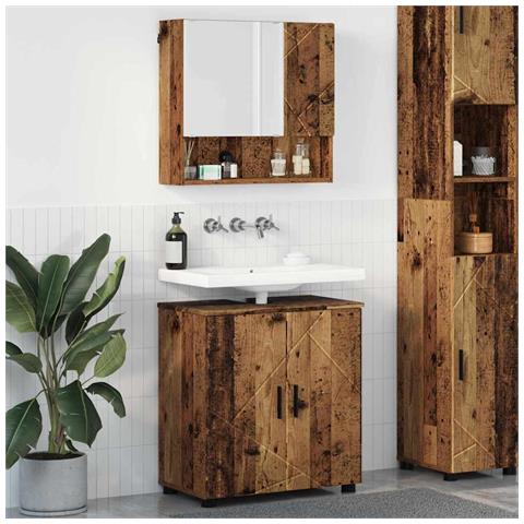 Set di mobili per il bagno con porta 2 pcs Legno vecchio - Foto 2