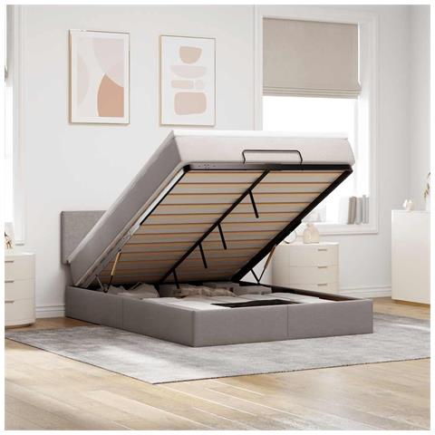 Pouf Letto con Materasso e LED Tortora 140x190 cm in Tessuto - Foto 2