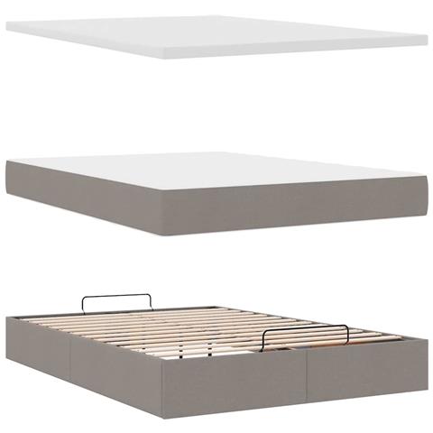 Pouf Letto con Materasso e LED Tortora 140x190 cm in Tessuto - Foto 9