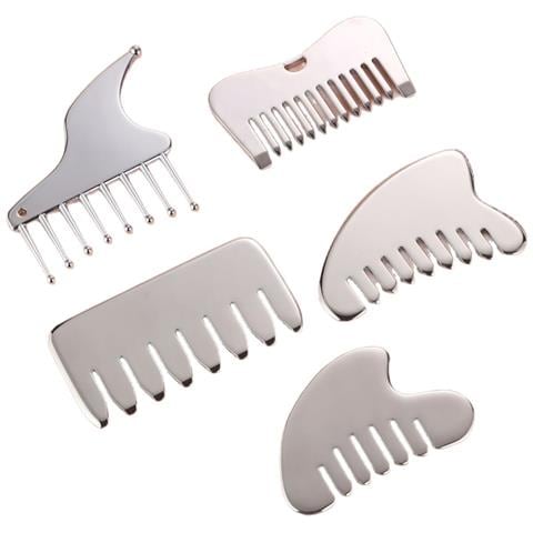 Set Da 2 Strumenti Per Massaggio Gua Sha In Acciaio Inossidabile - Pettine A 13 Denti Per Rilassamento Facciale E Muscolare - Foto 2