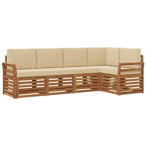 Set divani 5 pcs Naturale e Beige Legno di Acacia Massello - Foto 1