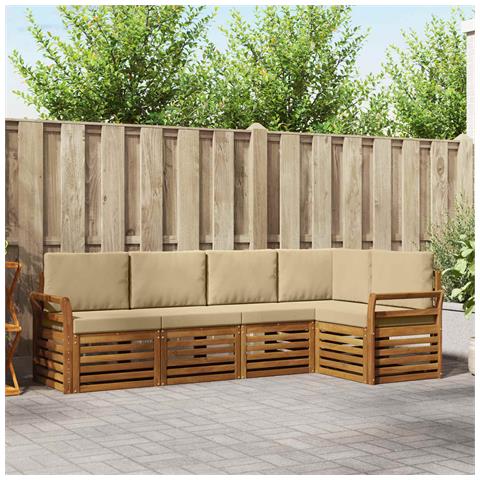 Set divani 5 pcs Naturale e Beige Legno di Acacia Massello - Foto 2