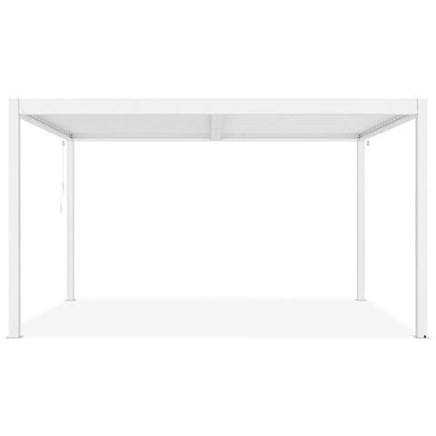 Pergola Bioclimatica Autoportante Piana 4x3m In Alluminio Bianco Con Tende A Rullo Retrattili Sul Lato Da 3 M - Foto 2