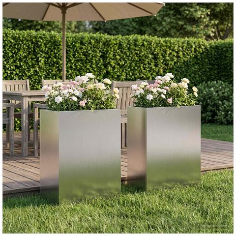 Vaso da giardino 2 pz Argento 40 x 20 x 40 cm Acciaio zincato - Foto 2
