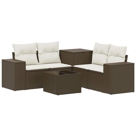 Set di divani 6 pz Marrone e Bianco Crema - Foto 1