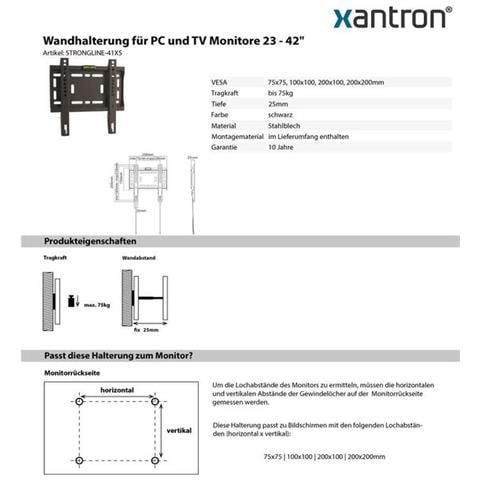 Supporto A Parete Per Monitor Tv 23-42"" Fisso, Ultrapiatto, Strongline-41xs - Foto 2