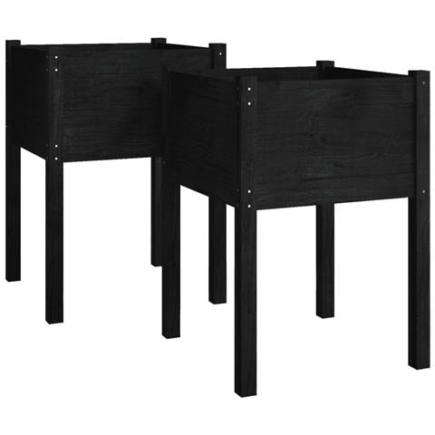 Fioriere Da Giardino 2 Pz Nere 50x50x70 Cm In Massello Di Pino - Foto 2