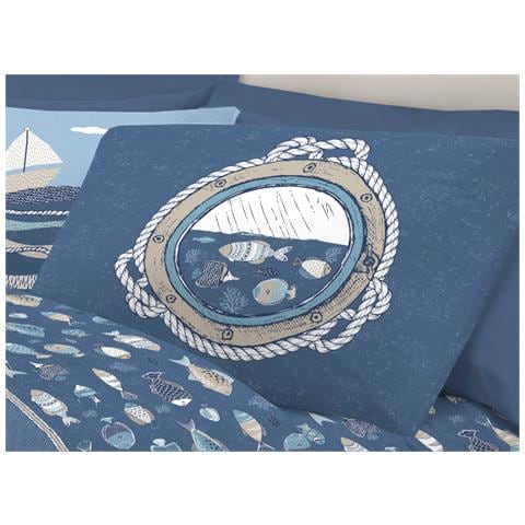 Completo Lenzuola Letto Pensieri Delicati 100% Cotone Disegno Oceano Singolo Blu - Foto 2