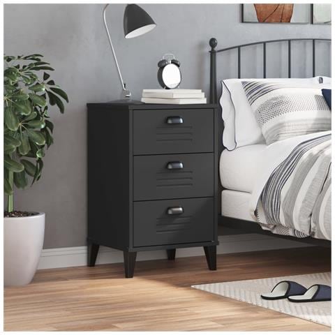 Comodino Viken Nero In Legno Massello Di Pino - Foto 3