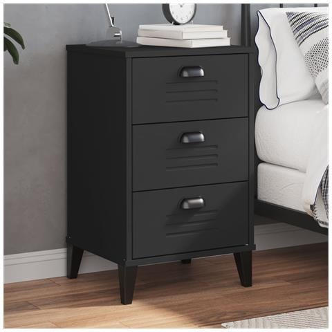 Comodino Viken Nero In Legno Massello Di Pino - Foto 1