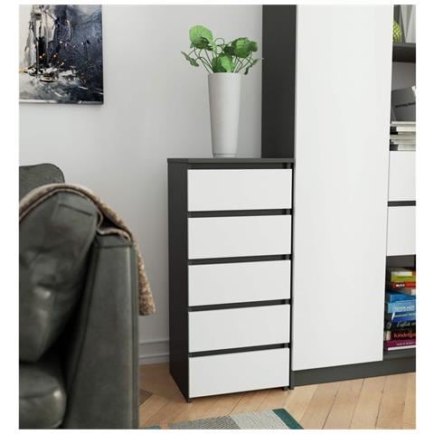 Cassettiera CL5, 5 cassetti, 40x35x92 cm, Colore Grigio Grafite e Bianco - Foto 5