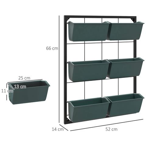 Orto Verticale A 3 Livelli Con 6 Vasi In Acciaio E Plastica, 52x14x66cm, Verde Scuro - Foto 6