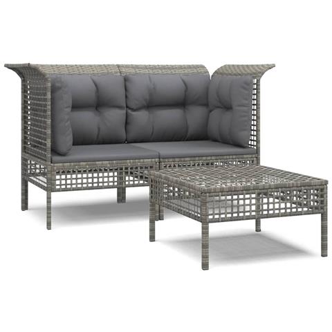 Set Divani Da Giardino 3 Pz Con Cuscini In Polyrattan Grigio - Foto 1