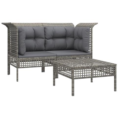Set Divani Da Giardino 3 Pz Con Cuscini In Polyrattan Grigio - Foto 2