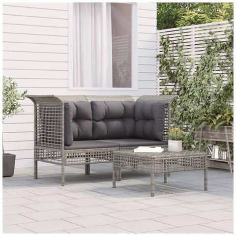 Set Divani Da Giardino 3 Pz Con Cuscini In Polyrattan Grigio - Foto 8