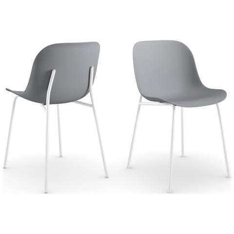 Ocean Set Di 2 Sedie Da Pranzo In Plastica Grigia Con Gambe In Metallo Bianco - Foto 1