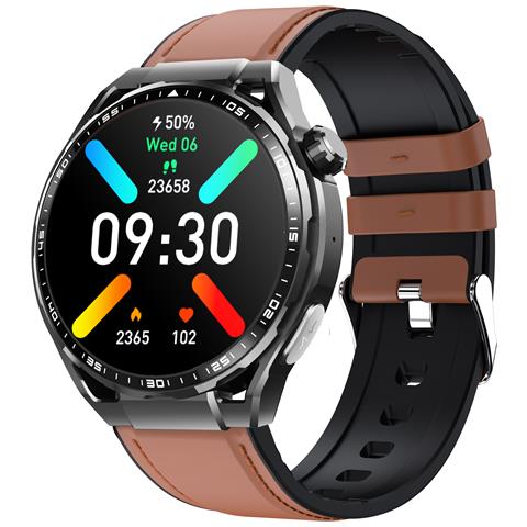 Smartwatch Con Ecg, Cardiofrequenzimetro, Fitness Tracker E Molteplici Modalità Sportive Black And Brown Leather Strap - Foto 1