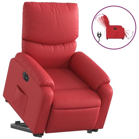 Poltrona Alzapersona Reclinabile Elettrica Rossa In Similpelle - Foto 2