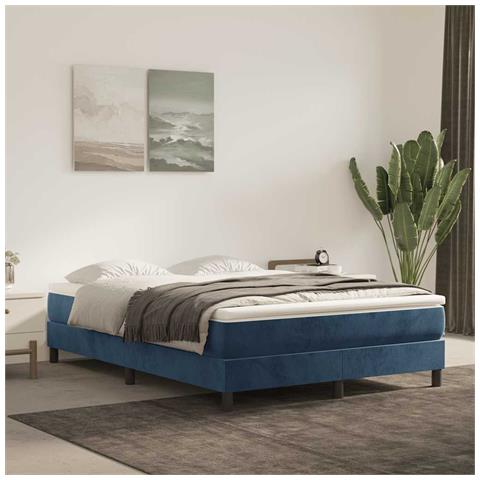 Materasso A Molle Blu Scuro 140x220x20 Cm In Velluto - Foto 1