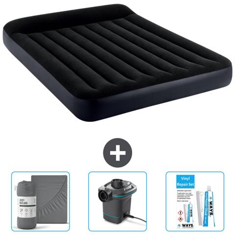 Set Materassino Gonfiabile - 203x152x25 Cm - Blu Scuro - Include Accessori Coordinati Cb12 - Foto 1