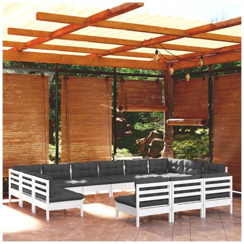 Lusso Casadino -  Set Divani Da Giardino 13 Pz Con Cuscini Bianchi Legno Di Pino - Foto 6