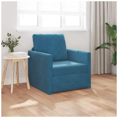 Divano Letto 2-in-1 Blu 74x77x81 cm in Velluto - Foto 2