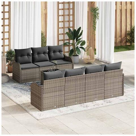 Set di divani da giardino  8 pezzi con cuscini in grigio polyrattan, Divano da giardino  2 posti con cuscini in grigio polyrattan - Foto 2