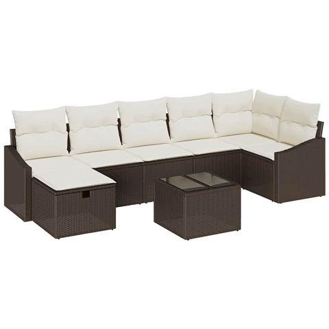 Set di Divani da Giardino 8 Pezzi con Cuscini Marrone Rattan Poli - Foto 1