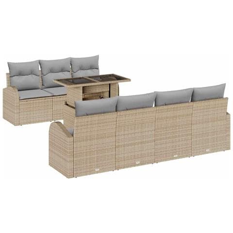 Set di Sofà da Giardino a 8 Pezzi con Cuscini Beige Polyrattan,  Sofà da Giardino a 2 Posti con Ripostiglio e Cuscini Beige Polyrattan - Foto 1