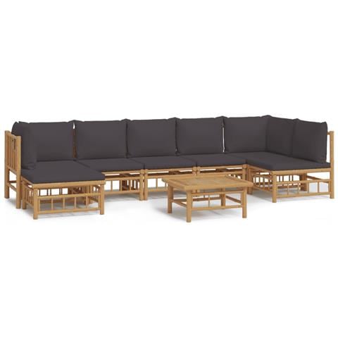 Set Salotto da Giardino 8pz con Cuscini Grigio Scuro Bambù - Foto 1