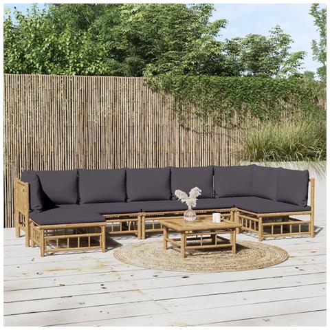 Set Salotto da Giardino 8pz con Cuscini Grigio Scuro Bambù - Foto 2