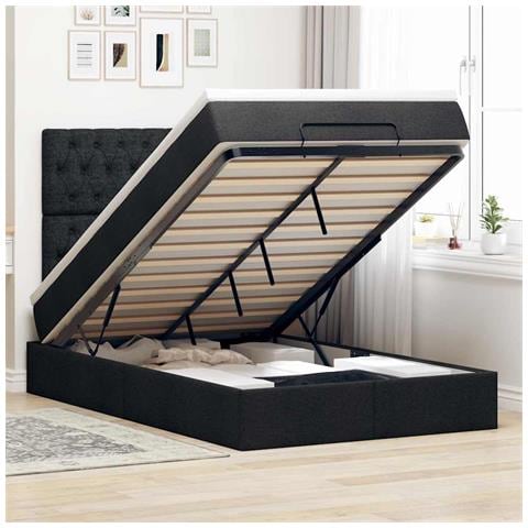 Struttura Letto Pouf con Materasso Nero 120x190 cm in Tessuto - Foto 2