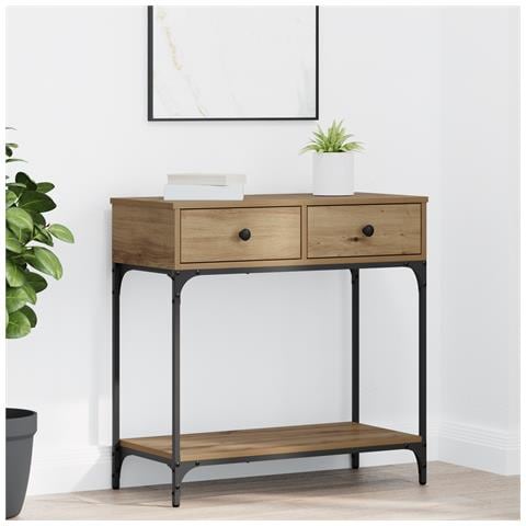 Tavolo Consolle Rovere Artigianale 75x34.5x75 cm Legno Ingegnerizzato - Foto 2