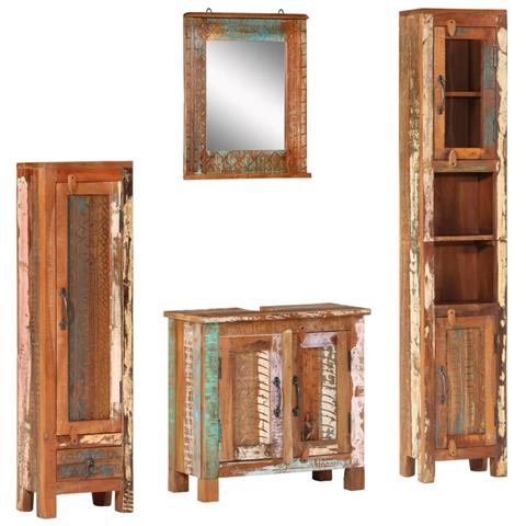 Set Mobili da Bagno 4 pz in Legno Massello di Recupero - Foto 1