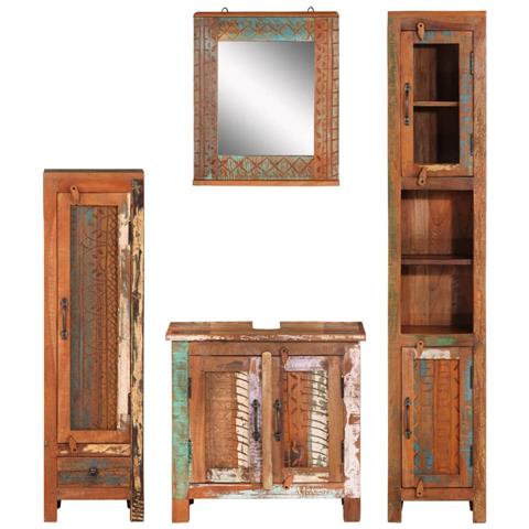 Set Mobili da Bagno 4 pz in Legno Massello di Recupero - Foto 2