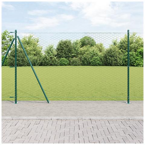 Recinzione Esagonale  Verde 1.4x50 m Acciaio, Pali di Recinzione  con Piattaforme di Base 13 pcs Ø32mm 78.5cm Acciaio Zincato - Foto 2