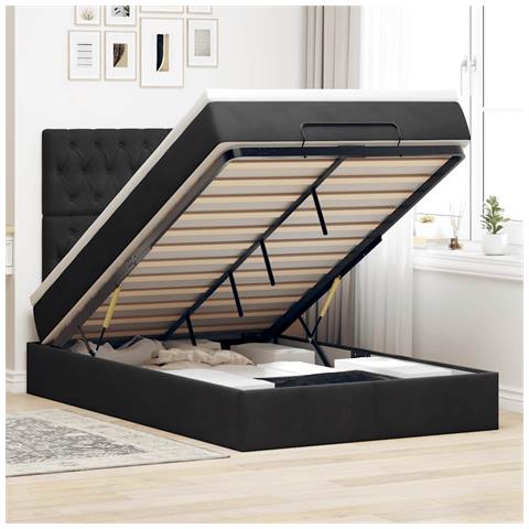 Struttura Letto Pouf con Materassi Nero 120x200 cm Velluto - Foto 2