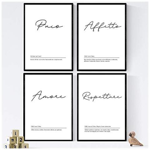Set Di 4 Stampe Fogli Con Definizioni Di Parole In Italiano. Poster Le Parole Le Coppie Con Le Definizioni Senza Cornice A3 - Foto 1