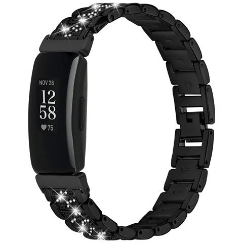 Elegante Cinturino In Acciaio Inossidabile Con Diamanti Compatibile Con Fitbit Inspire 1/2/hr Black - Foto 1