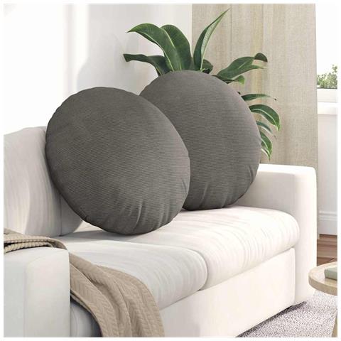 Cuscini per Seduta 2 pcs Grigio chiaro Ø 60 cm Tessuto in Cords - Foto 2