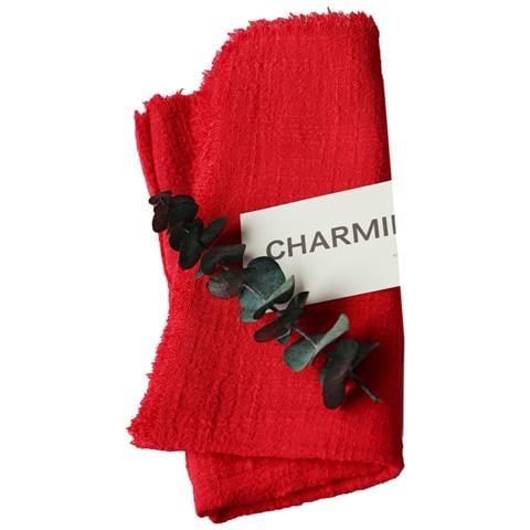 Set Di 12 Tovaglioli Da Tavola In Cotone - Orlo A Giorno, Bordo Sfilacciato, Mussola Per Matrimoni, Natale E Decorazioni Tavola Red - Foto 1